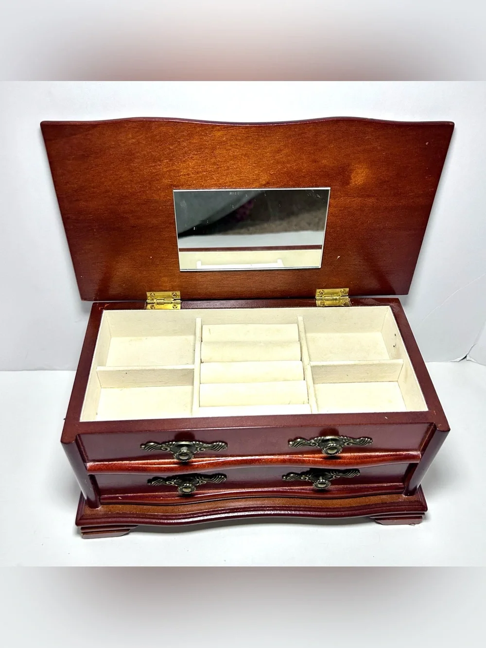 Vintage Mahogany Jewelry Box Wooden with Mirror